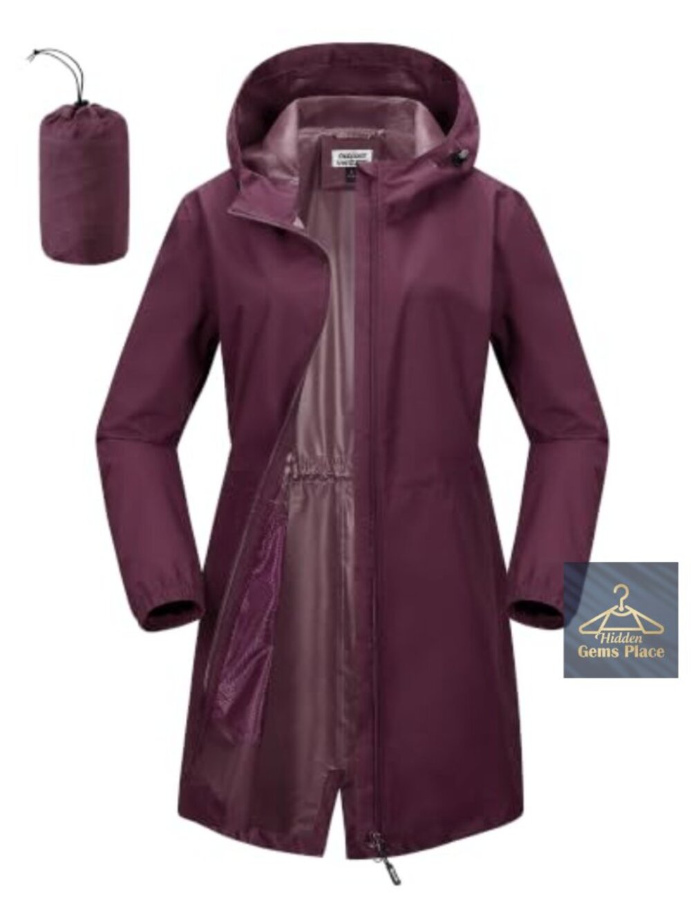 Women's Waterproof Rain Jacket Long Coat Hood Packable Lightweight
